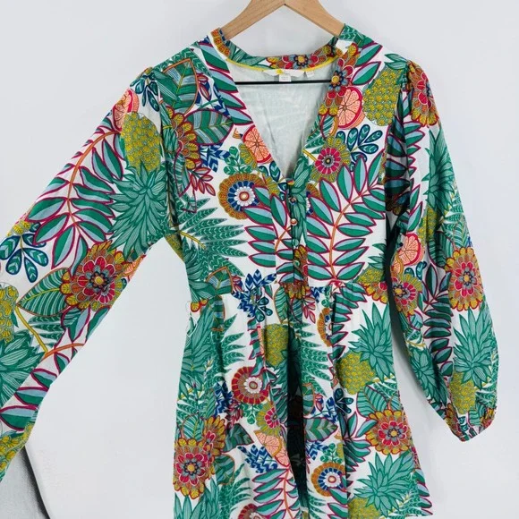 Boden Tropical Fruit Floral Cotton Mini Dress Size 2 Botanical Resortwear - Picture 9 of 9